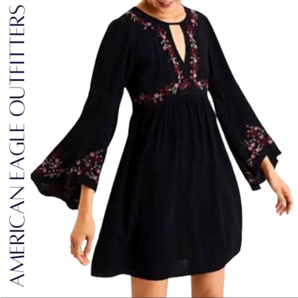 American Eagle Black Dress with Floral Embroidery